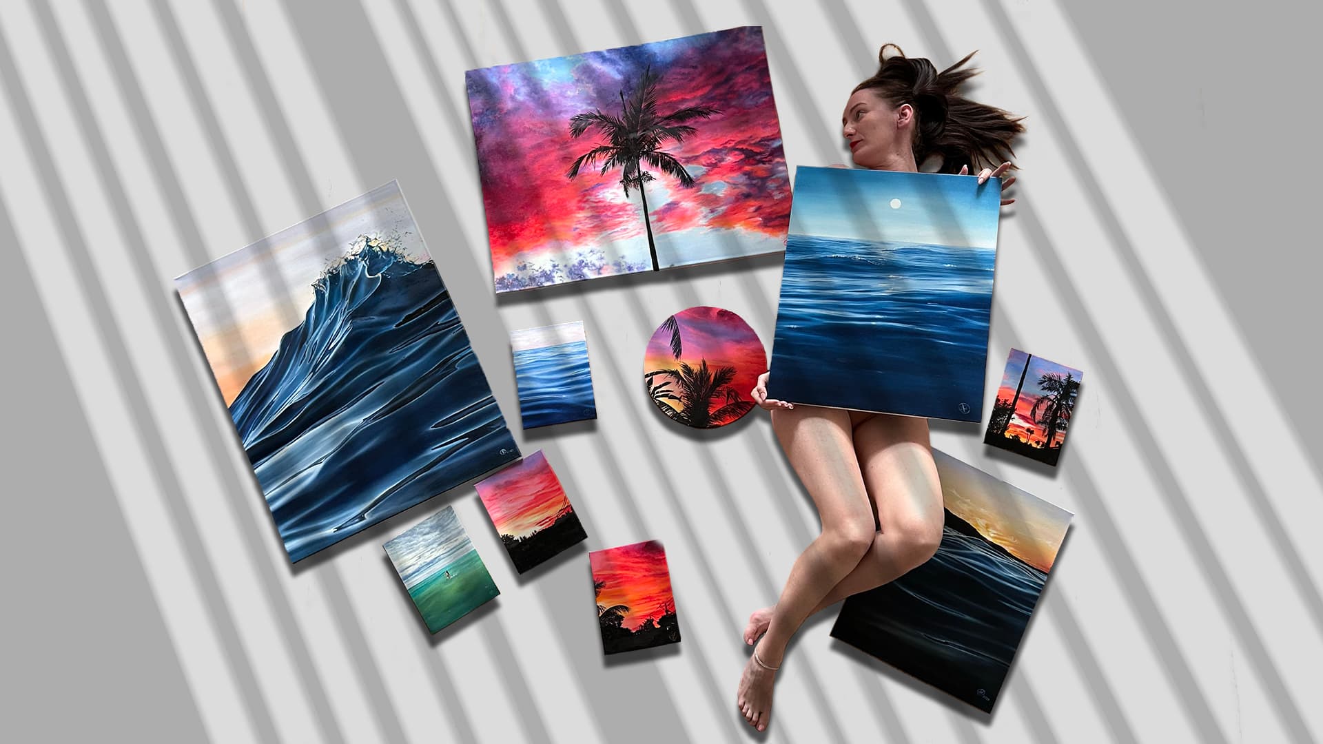 Ela Vichi with her paintings